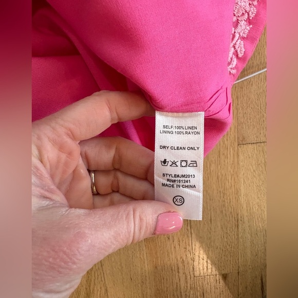 Women’s J.Marie Embroidered Devyn Linen Sleeveless Top Shirt, Pink, Linen, XS - Picture 6 of 8